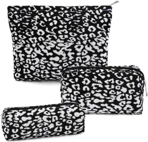 3 Pcs Makeup Bag Cosmetic Bag Set for Girls Women Travel Organizer Bathroom Toiletry Pouch Large Capacity Storage Bag (Black-2)