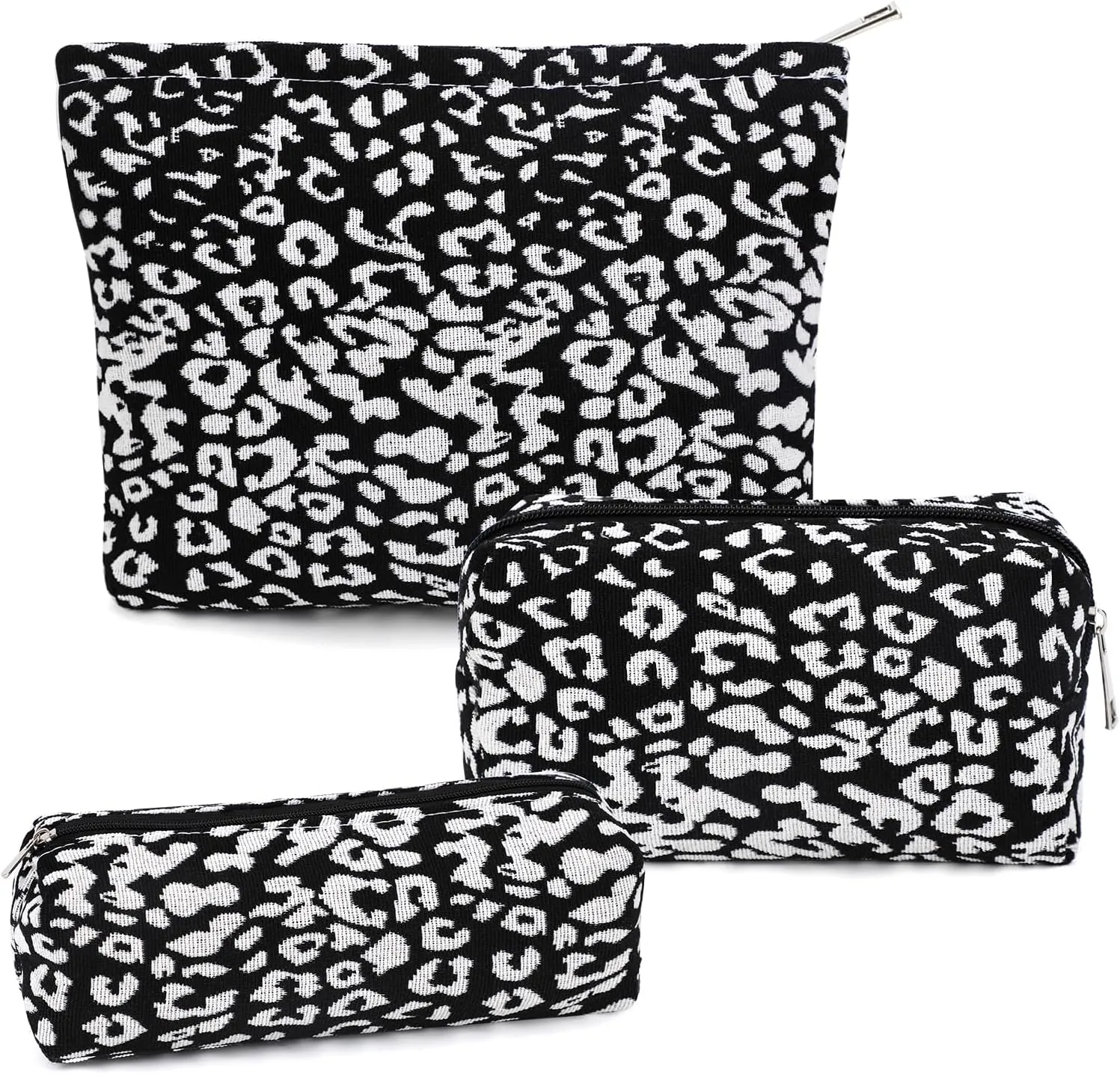 3 Pcs Makeup Bag Cosmetic Bag Set for Girls Women Travel Organizer Bathroom Toiletry Pouch Large Capacity Storage Bag (Black-2)