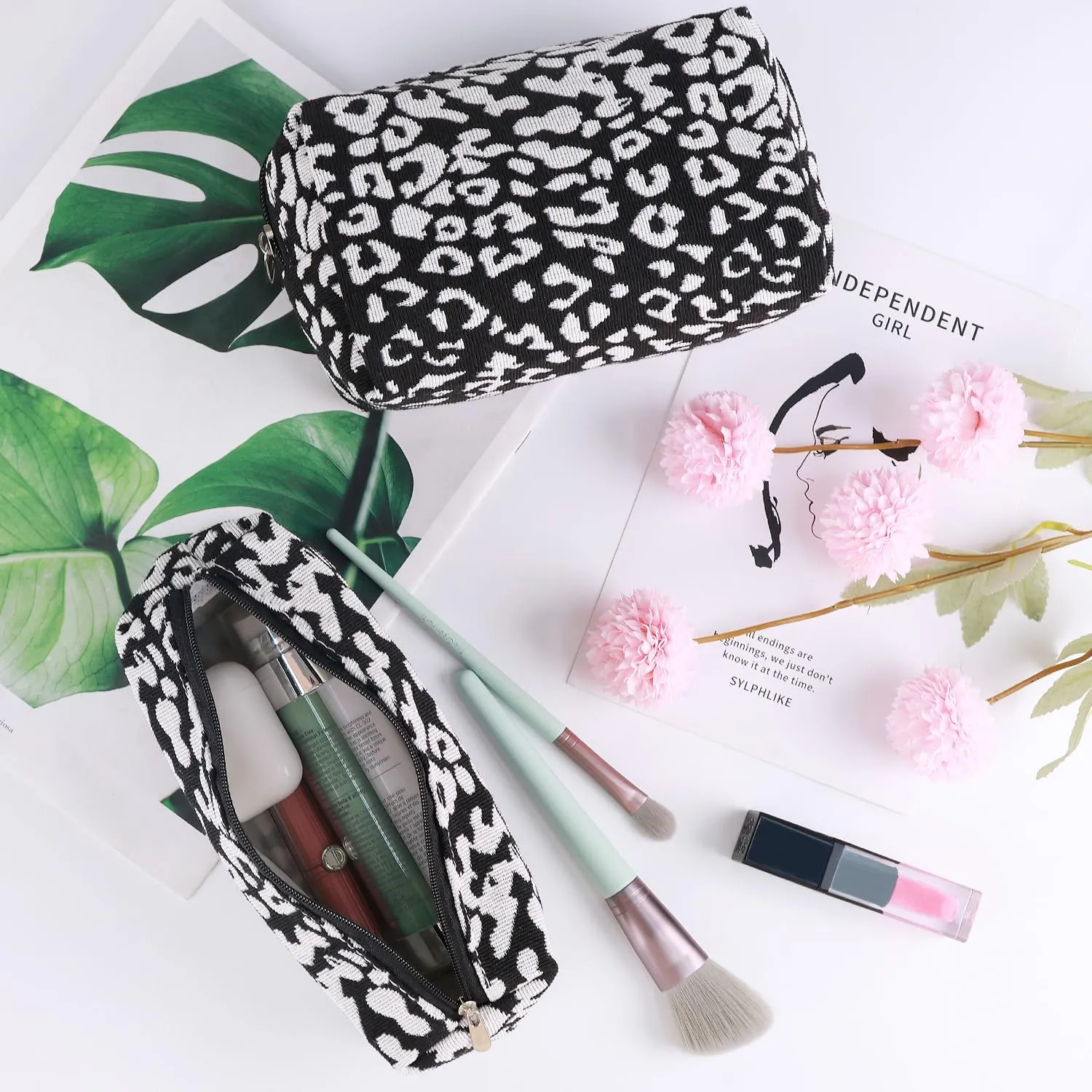 3 Pcs Makeup Bag Cosmetic Bag Set for Girls Women Travel Organizer Bathroom Toiletry Pouch Large Capacity Storage Bag (Black-2)