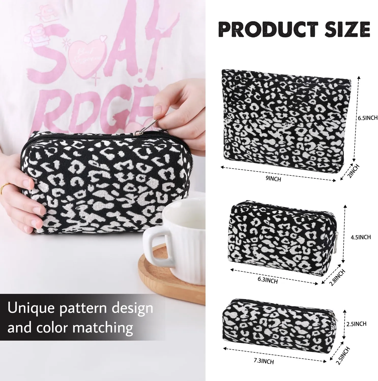 3 Pcs Makeup Bag Cosmetic Bag Set for Girls Women Travel Organizer Bathroom Toiletry Pouch Large Capacity Storage Bag (Black-2)