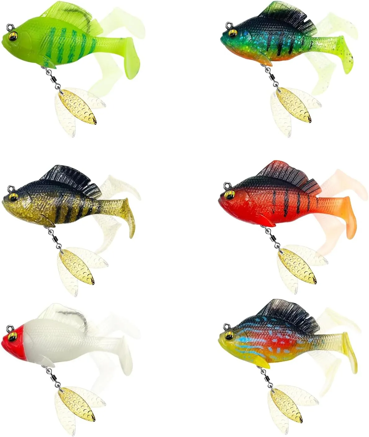 6Pcs Jumping Fish Lures, Soft Bait with Swaying Tail, Reflective Glitter, Realistic 3D Eyes, Targets Sea Bass, Yellow Bass, Bigeye Fish & More, 6, 6 Pieces