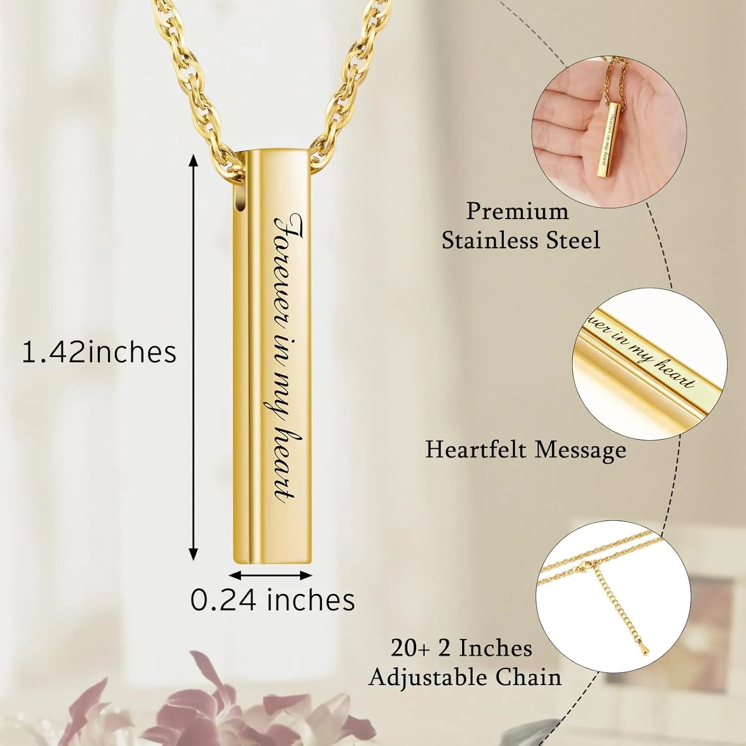 abooxiu Urn Necklace for Human Ashes Cremation Jewelry for Ashes Stainless Steel Keepsake Ashes Necklace Memorial Urn Jewelry Pendant for Women Men - Forever in my heart