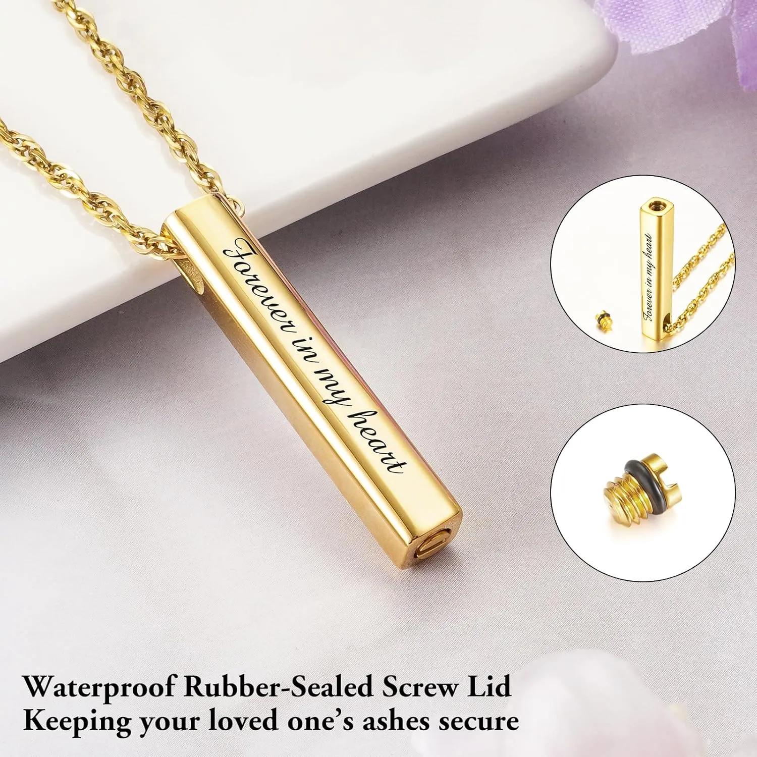 abooxiu Urn Necklace for Human Ashes Cremation Jewelry for Ashes Stainless Steel Keepsake Ashes Necklace Memorial Urn Jewelry Pendant for Women Men - Forever in my heart