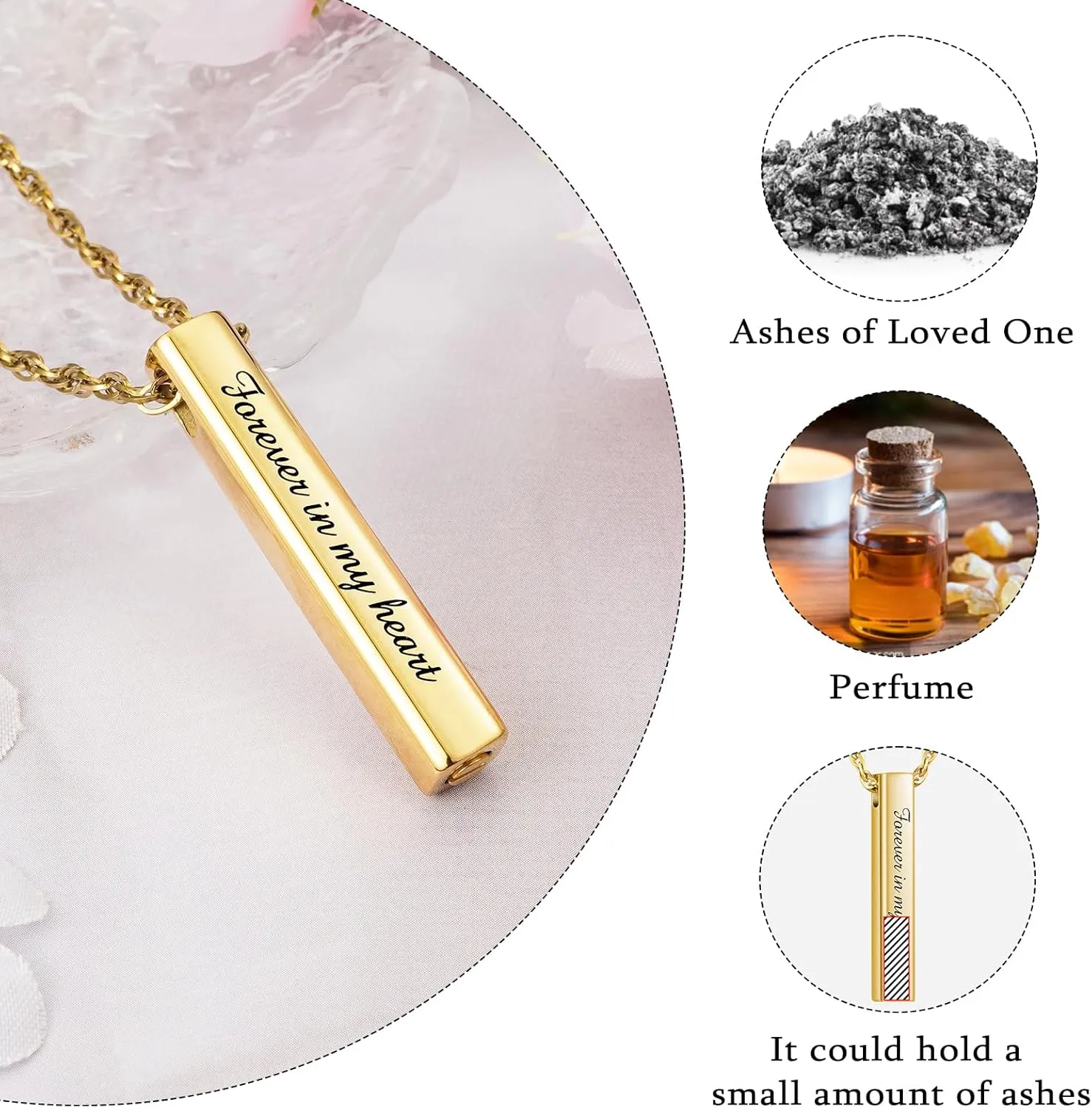 abooxiu Urn Necklace for Human Ashes Cremation Jewelry for Ashes Stainless Steel Keepsake Ashes Necklace Memorial Urn Jewelry Pendant for Women Men - Forever in my heart
