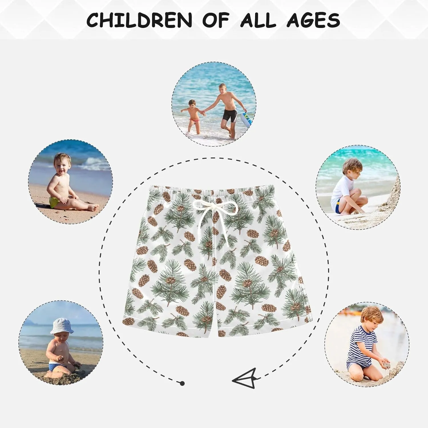 ALAZA Pine Cone Branch Tree Boys Quick Dry Beach Board Shorts Kids Swim Trunks Bathing Suit Swimsuit