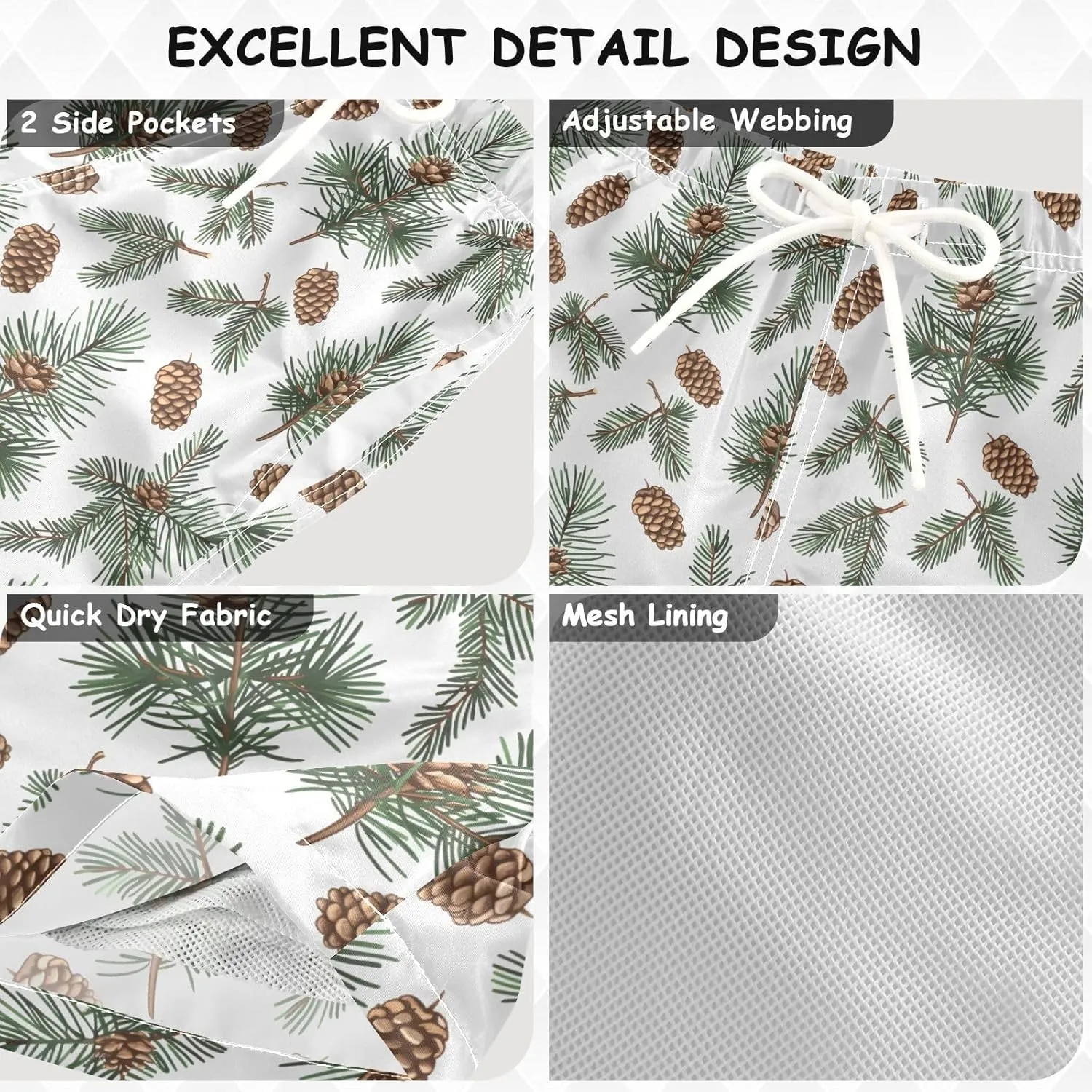 ALAZA Pine Cone Branch Tree Boys Quick Dry Beach Board Shorts Kids Swim Trunks Bathing Suit Swimsuit