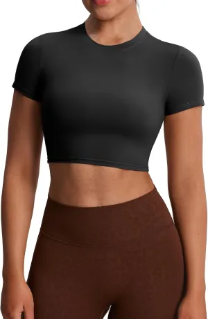Aoxjox Short Sleeve Crop Tops for Women Classic Longline Baby Tee Workout T Shirt Top