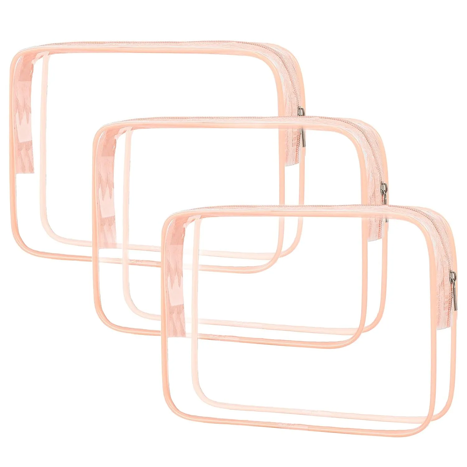 APREUTY Clear Makeup Bags, TSA Approved 3Pcs Cosmetic Makeup Bags Set Clear PVC with Zipper Handle Portable Travel Luggage Pouch Airport Airline Vacation Organization (Pink)