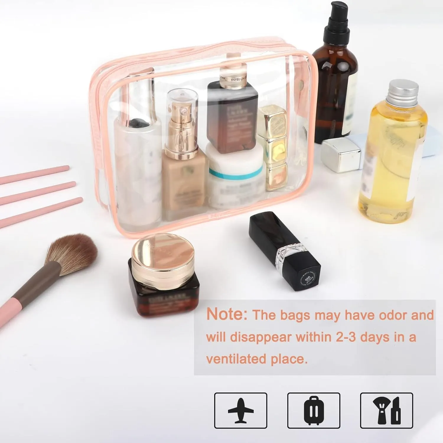 APREUTY Clear Makeup Bags, TSA Approved 3Pcs Cosmetic Makeup Bags Set Clear PVC with Zipper Handle Portable Travel Luggage Pouch Airport Airline Vacation Organization (Pink)