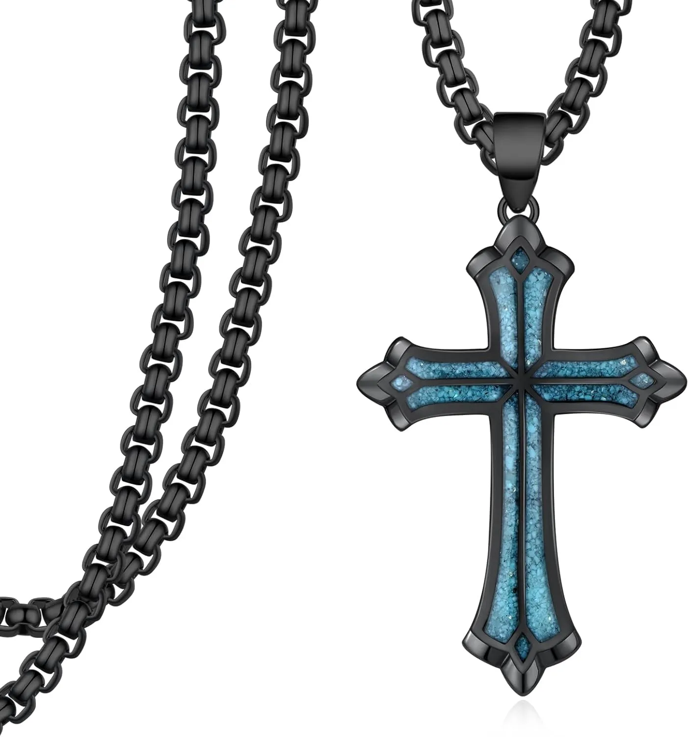 Black Cross Necklace for Men 925 Sterling Silver Turquoise Cross Pendant Necklace Cross Jewelry Gifts for Men Women