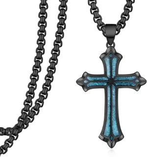 Black Cross Necklace for Men 925 Sterling Silver Turquoise Cross Pendant Necklace Cross Jewelry Gifts for Men Women