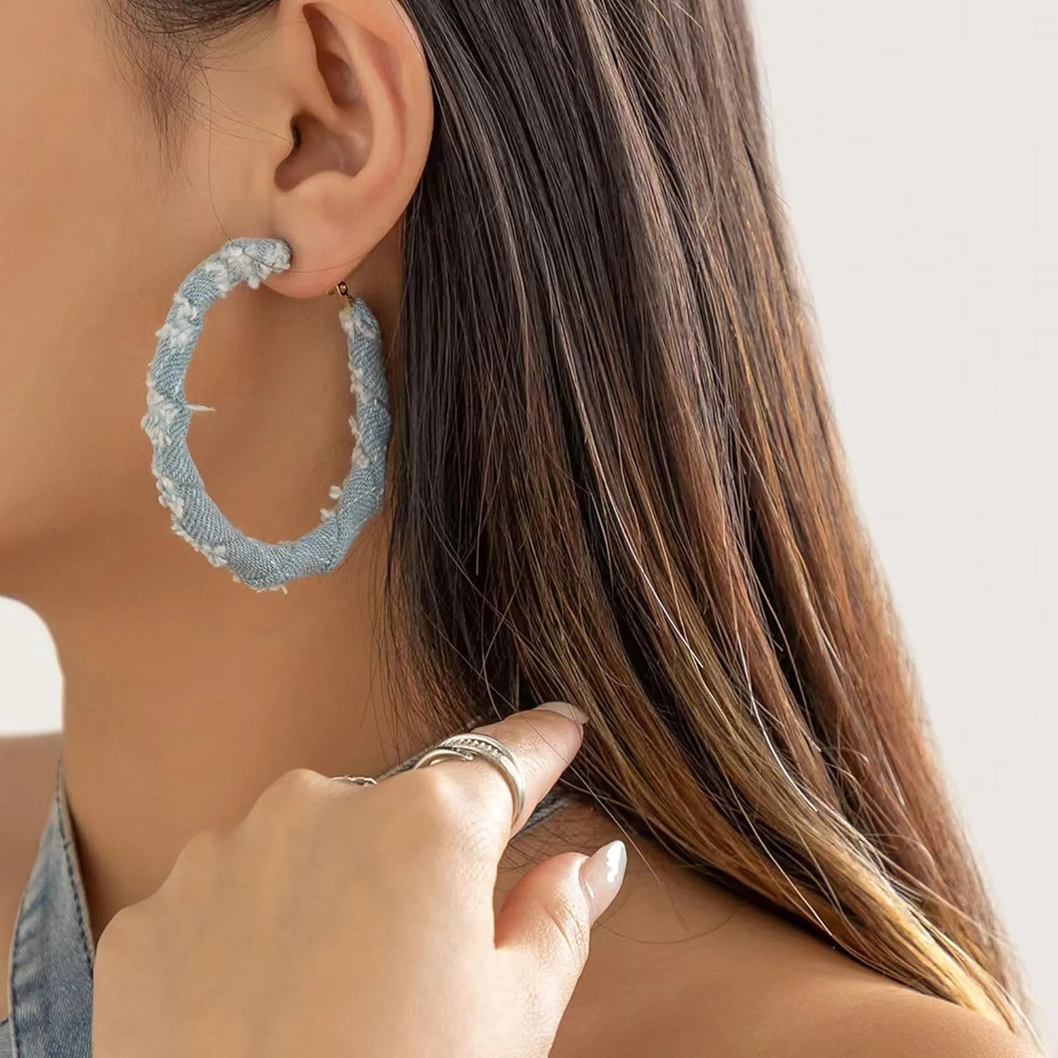 Bohemia Denim Hoop Earrings Simple Exaggerated Big Circle Round Statement Earrings Jewelry Accessories for Women Bridal