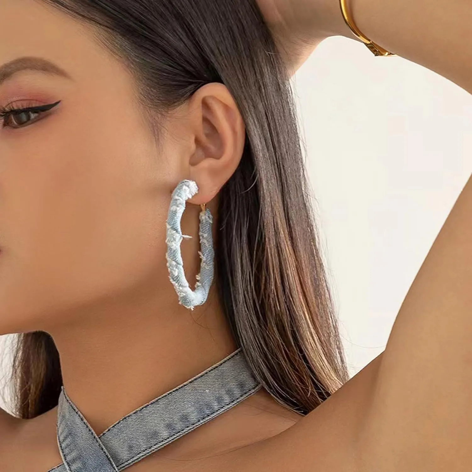 Bohemia Denim Hoop Earrings Simple Exaggerated Big Circle Round Statement Earrings Jewelry Accessories for Women Bridal