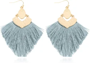 Bohemian Thread Tassel Drop Earrings - Geometric Petal Fan Fringe Feather Statement Chandelier Duster Dangles