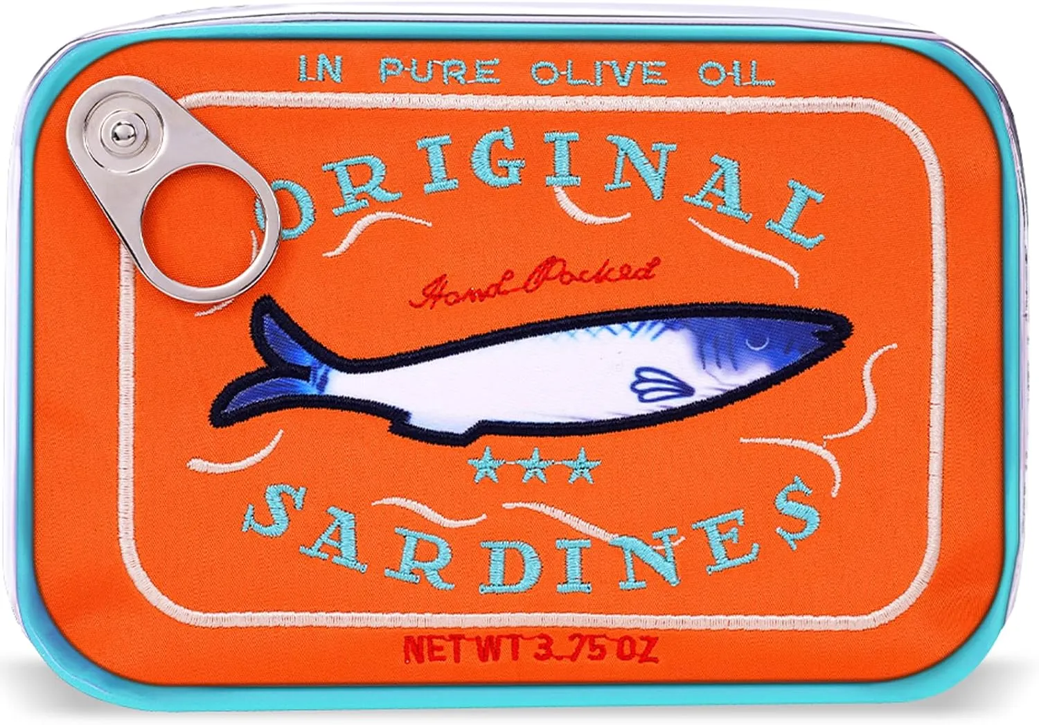 Cessfle Canned Sardines Makeup Bag, Funny Sardine Tin Fish Cosmetic Bag, Creative Cute Makeup Bag Kawaii Pencil Case Pouch, Coquette Make up Pouch for Women, 6.1*4.3*4.5inch, Orange mix Blue
