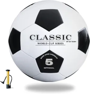 Classic World Cup Series Soccer Ball Size 5  Retro Black & White Design,Durable Synthetic Leather for Training, Matches & Recreational Play  Classic Look for Youth & Adults of All Skill Levels