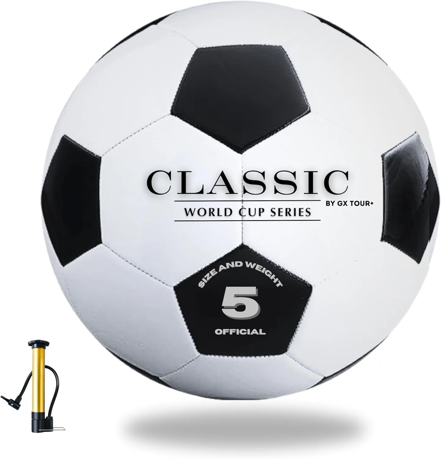 Classic World Cup Series Soccer Ball Size 5  Retro Black & White Design,Durable Synthetic Leather for Training, Matches & Recreational Play  Classic Look for Youth & Adults of All Skill Levels
