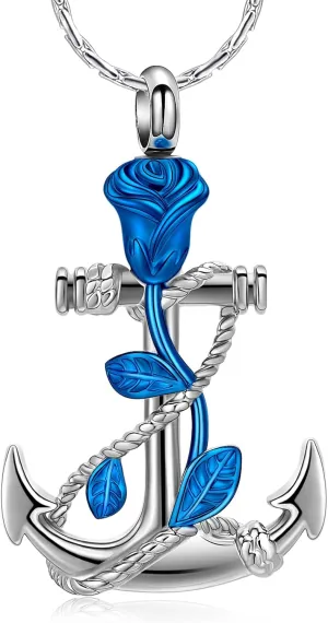constantlife Anchor Pendant Urn Necklace for Ashes for Women Men Rose Urn Cremation Jewelry for Human/Pet Ashes Stainless Steel Keepsake Funeral Memorial Gift