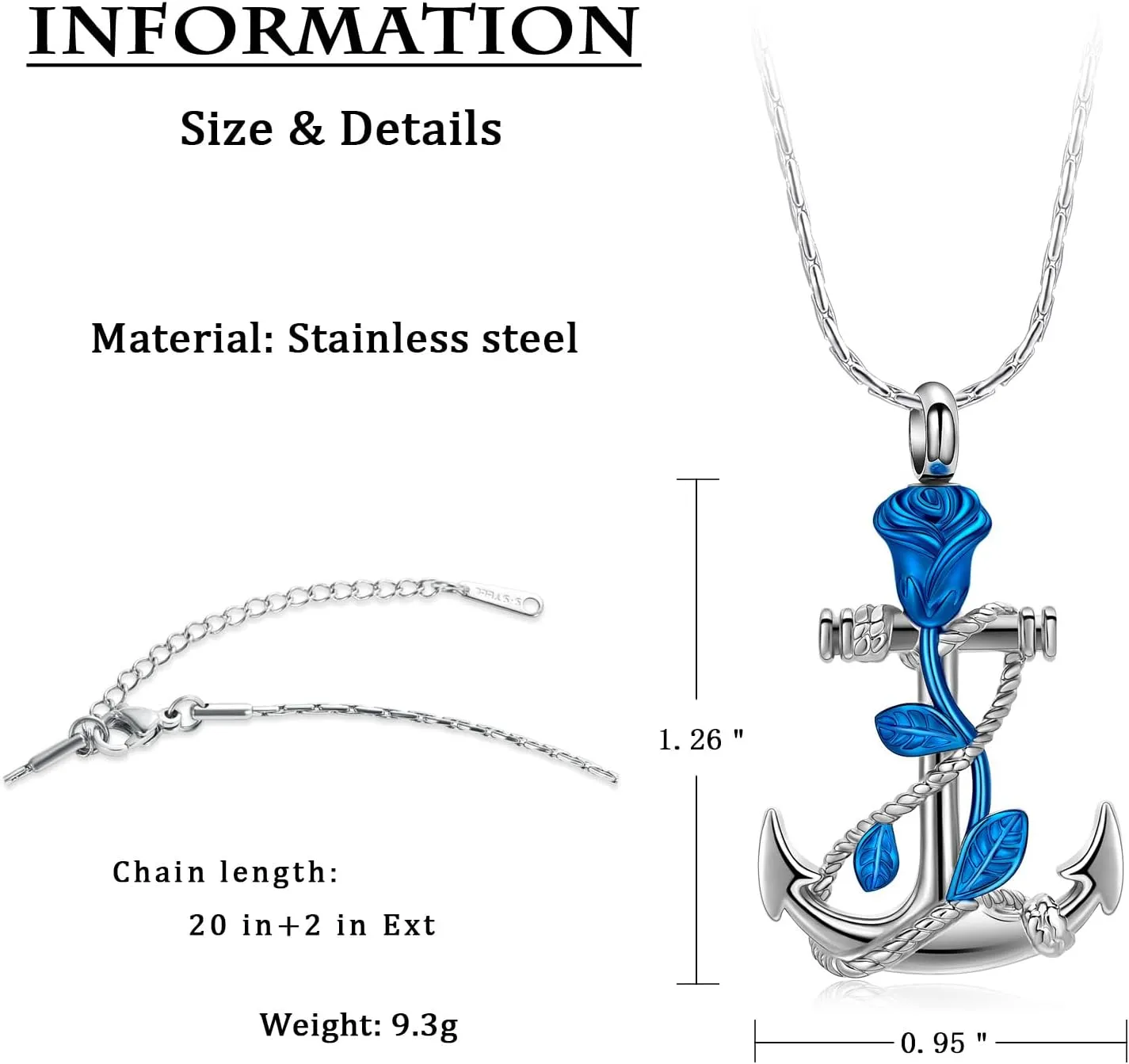 constantlife Anchor Pendant Urn Necklace for Ashes for Women Men Rose Urn Cremation Jewelry for Human/Pet Ashes Stainless Steel Keepsake Funeral Memorial Gift