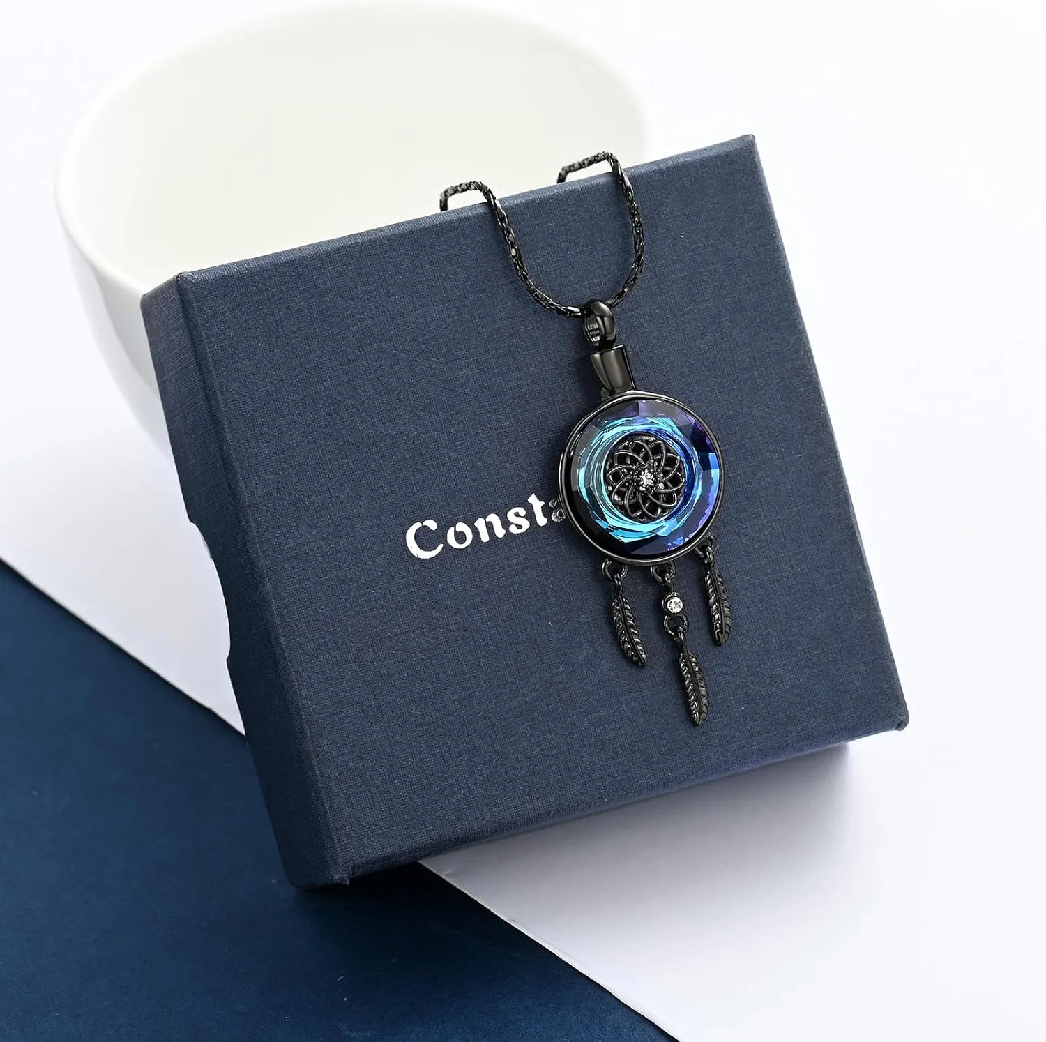 constantlife Circle of Life Dreamcatcher Cremation Jewelry for Ashes Stainless Steel Crystal Pendant Urn Necklace Keepsake Human Pet Memorial Gift for Women Men