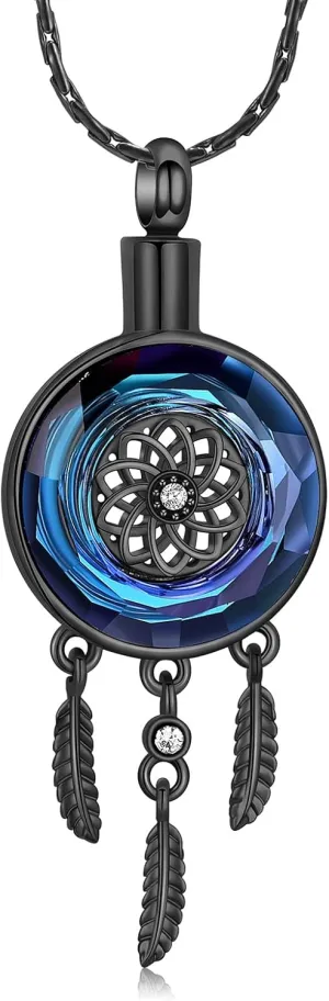 constantlife Circle of Life Dreamcatcher Cremation Jewelry for Ashes Stainless Steel Crystal Pendant Urn Necklace Keepsake Human Pet Memorial Gift for Women Men