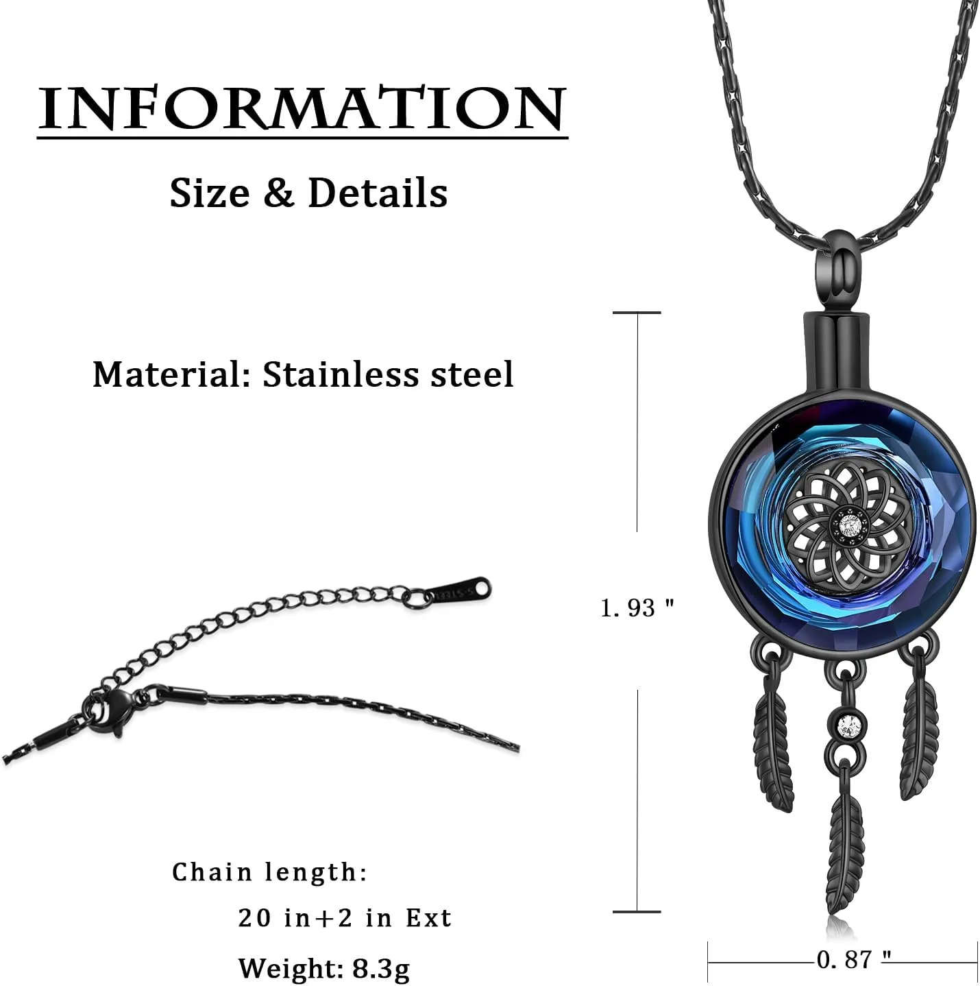 constantlife Circle of Life Dreamcatcher Cremation Jewelry for Ashes Stainless Steel Crystal Pendant Urn Necklace Keepsake Human Pet Memorial Gift for Women Men