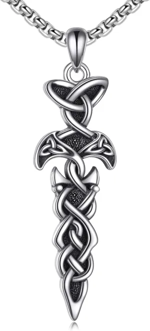Crow Skull Necklace for Men 925 Sterling Silver Skull Pendant Necklace Raven Necklace Celtic Sword Jewelry Gift