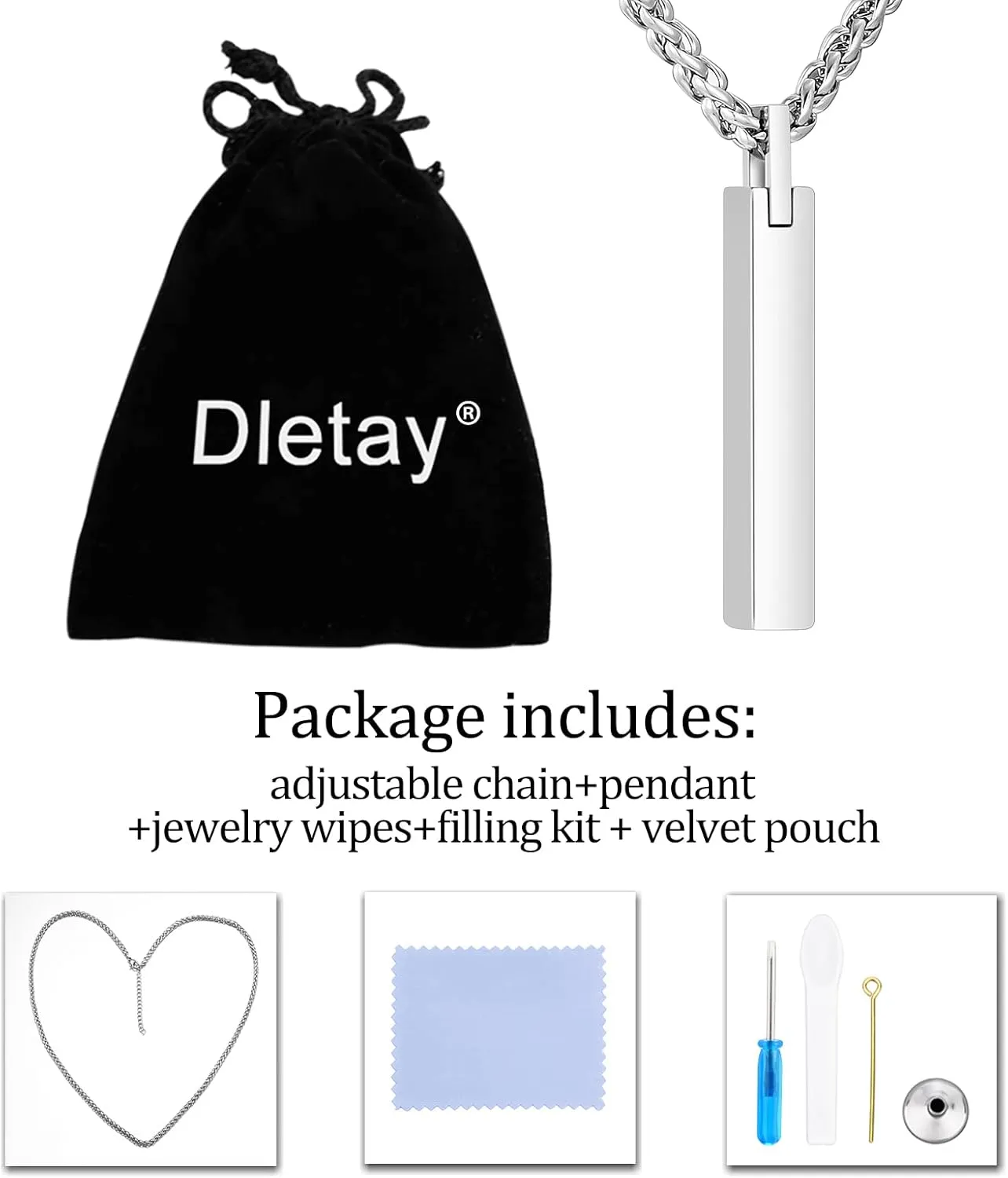 Dletay Urn Necklace for Ashes Stainless Steel Cremation Jewelry for Ashes Memorial Ash Necklace for Men Women Ash Holder Black