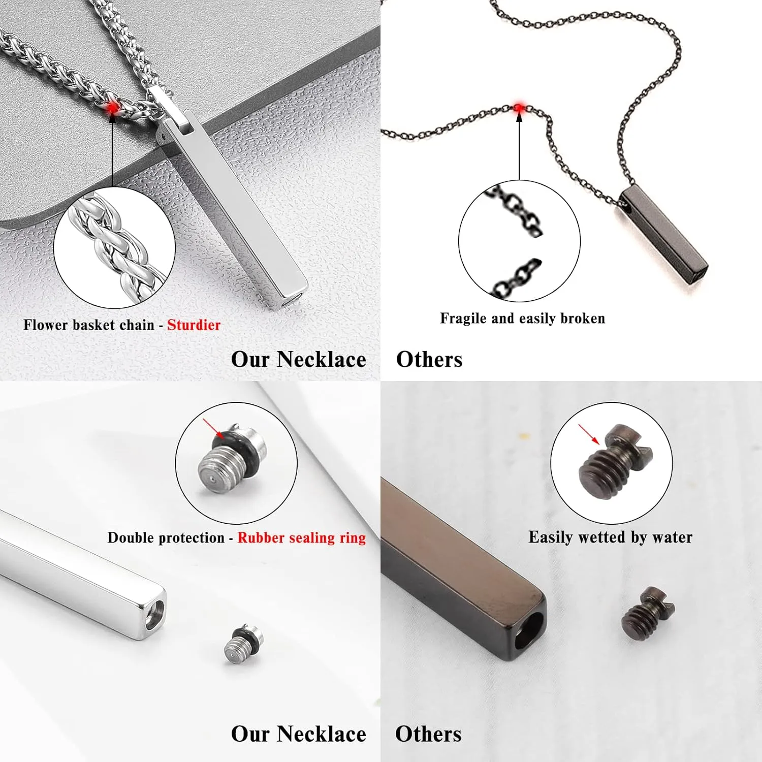 Dletay Urn Necklace for Ashes Stainless Steel Cremation Jewelry for Ashes Memorial Ash Necklace for Men Women Ash Holder Black