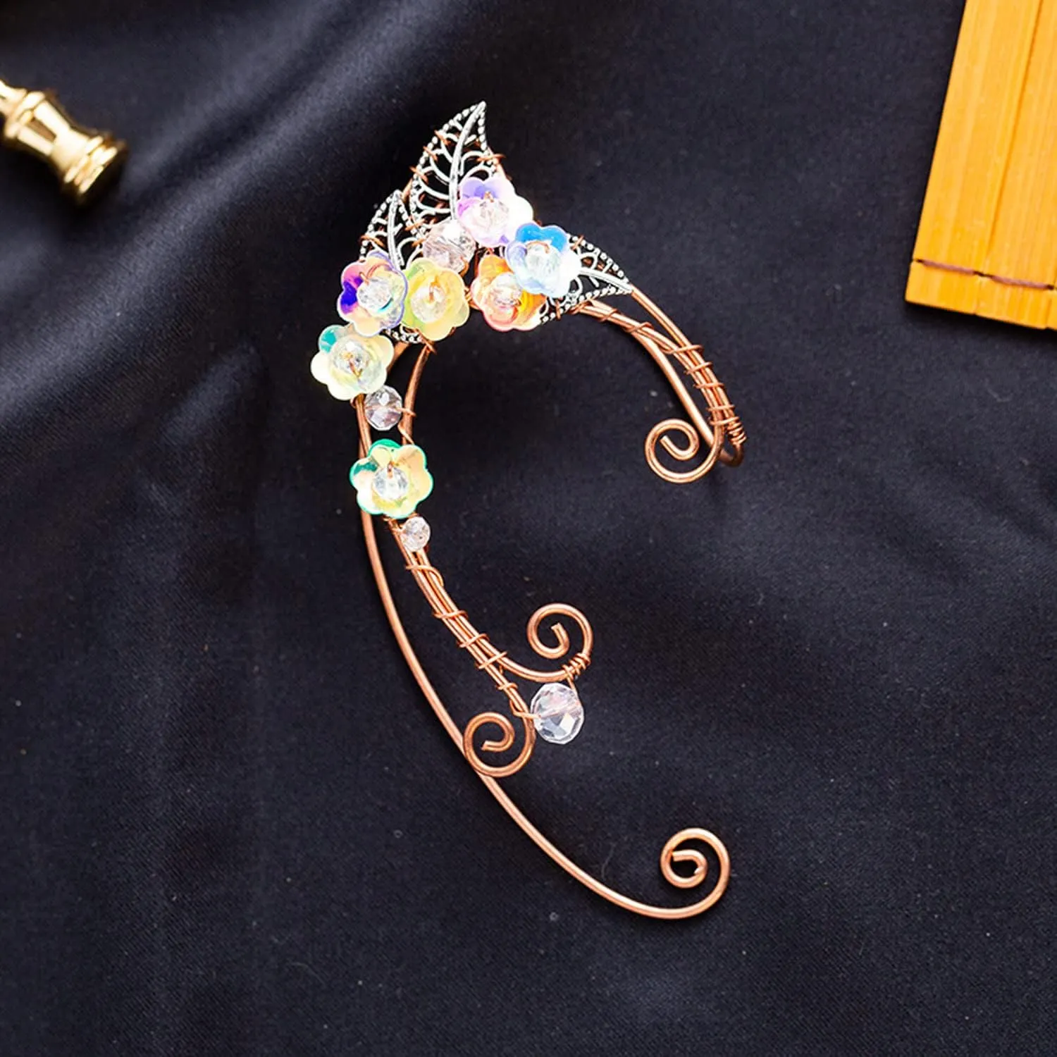 Elf Ear Cuffs, OwMell Handcraft Silver Pointed Fairy Elven Cosplay Fantasy Costume Bridal Wedding Earrings for Non Pierced Ears