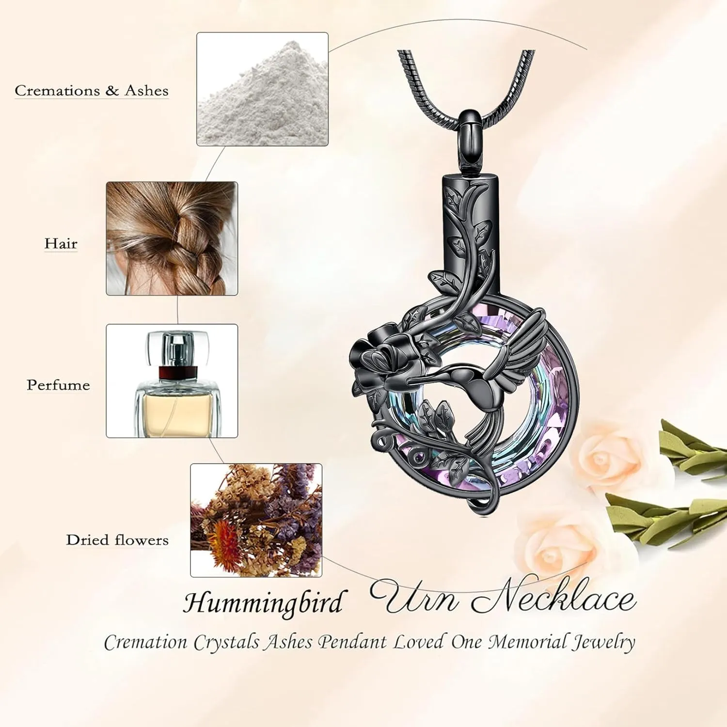 Hearbeingt Cremation Ashes Jewelry for Loved One Hummingbird Urn Necklace for Ashes Keepsake Pendant for Women Men