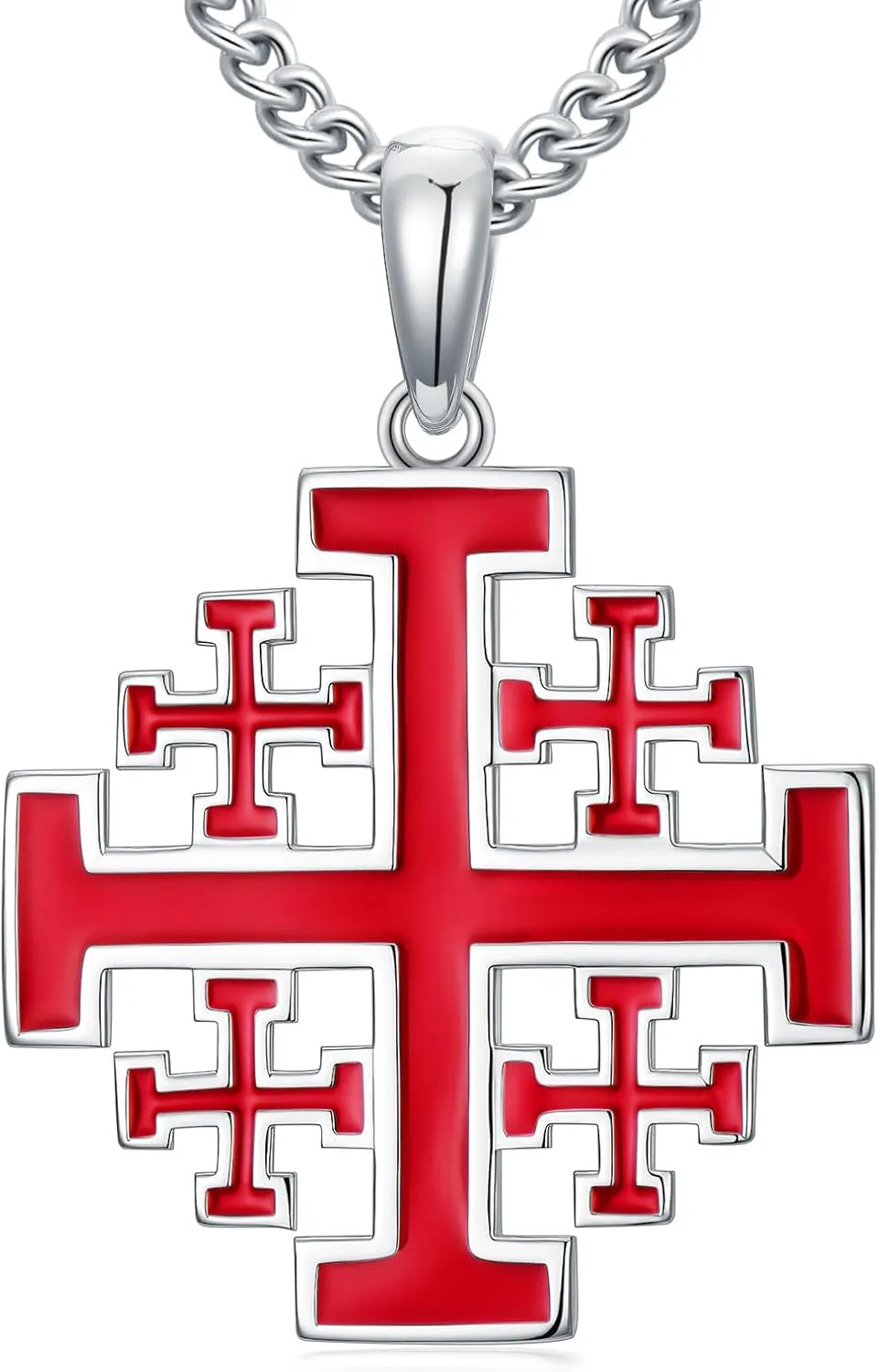 Jerusalem Cross Necklace for Men 925 Sterling Silver Silver Cross Pendant with Stainless Steel Chain Faith Jewelry Protection Necklace Gift for Father Dad Son