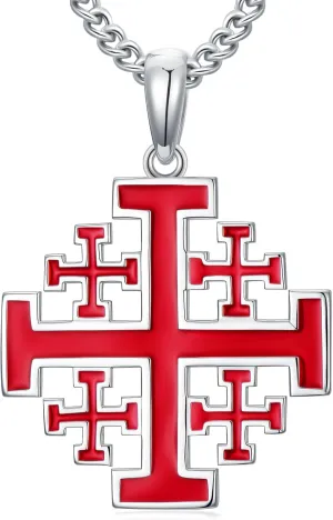 Jerusalem Cross Necklace for Men 925 Sterling Silver Silver Cross Pendant with Stainless Steel Chain Faith Jewelry Protection Necklace Gift for Father Dad Son