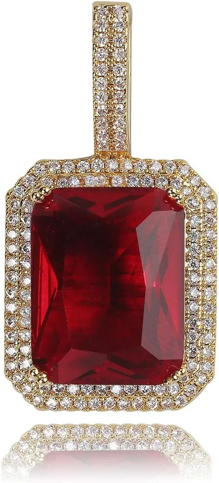 JINAO Hip Hop 6 Colors Solitaire Pendant Cubic Zirconia Halo Pendant Necklace with Solid Back??
