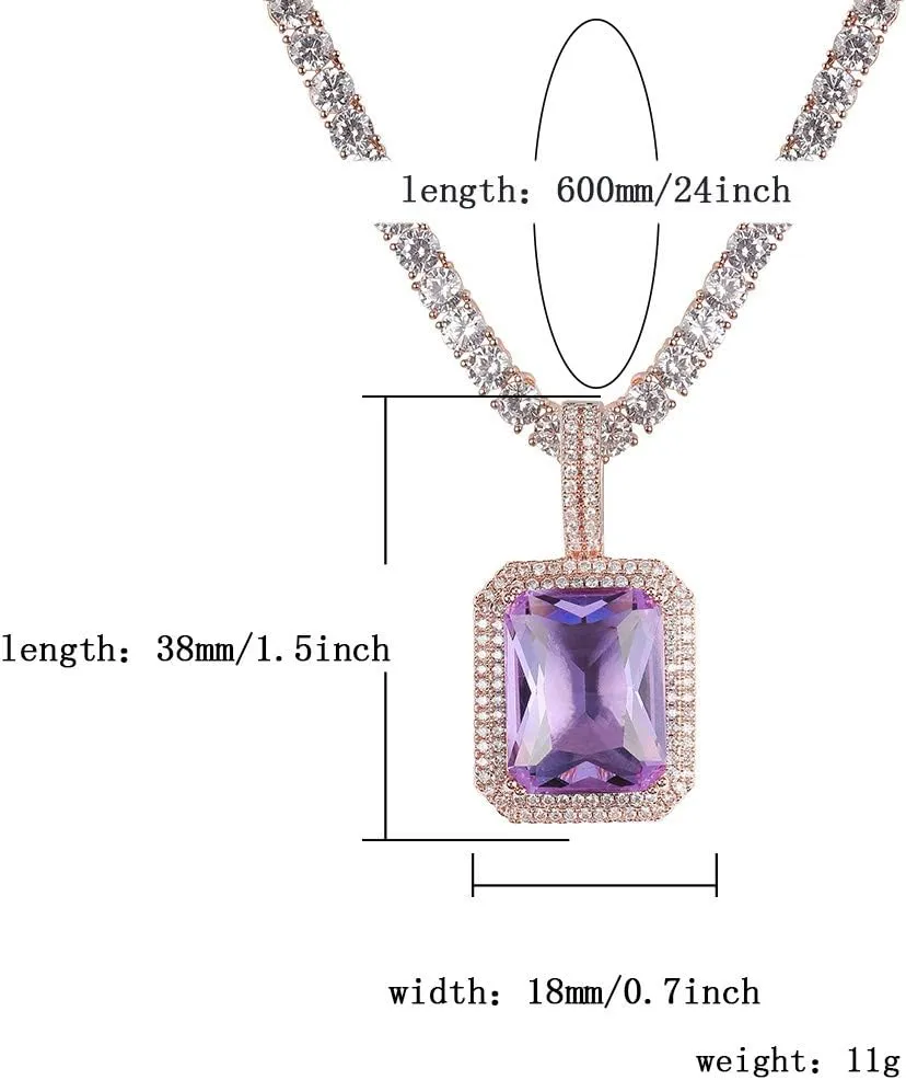 JINAO Hip Hop 6 Colors Solitaire Pendant Cubic Zirconia Halo Pendant Necklace with Solid Back??