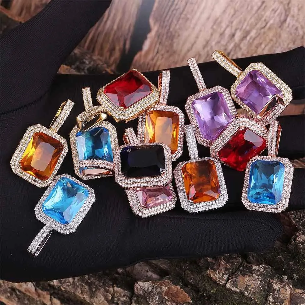 JINAO Hip Hop 6 Colors Solitaire Pendant Cubic Zirconia Halo Pendant Necklace with Solid Back??