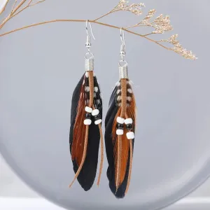 KaFu Nature Feather Earring Lightweight Vintage Long Boho Drop Dangle Earrings Cute Handmade Statement Tassel Earrings Jewelry For Women Girls
