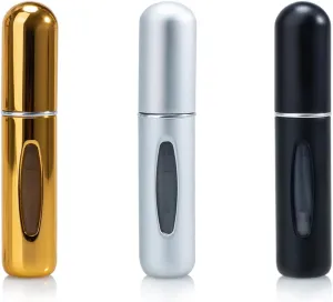 KoMe 3Pcs Mini Perfume Travel Refillable 5ml, Elegant Refillable Perfume Atomizer, Travel Perfume Refill, Self-Filling Fragrance Spray Bottles with Metallic Shell, Mini Cologne Refillable Bottle