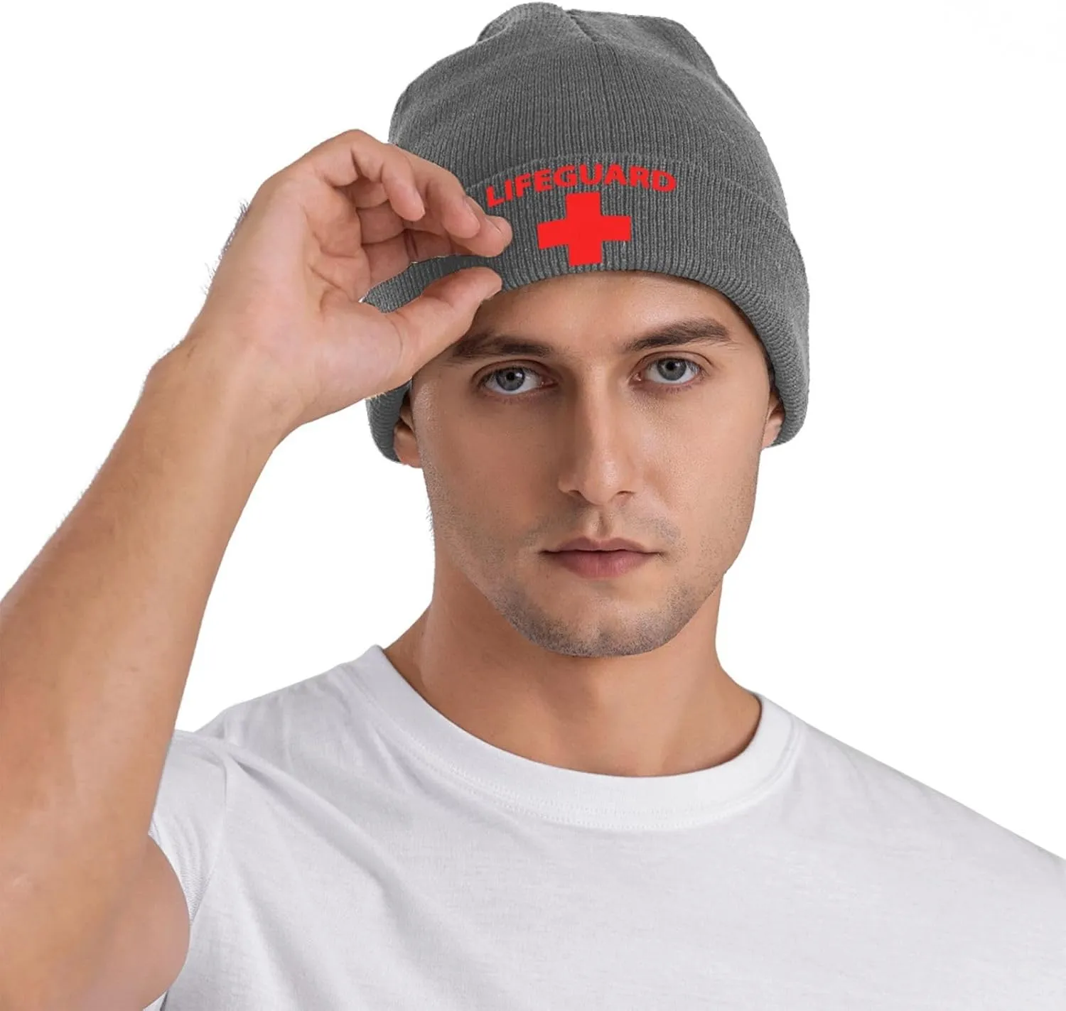 Lifeguard Cross Knit Ski Beanie Cap Classic Warm Winter Hat for Women and Men