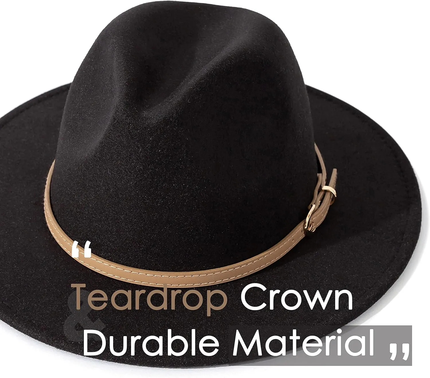 Lisianthus Women Classic Felt Fedora Wide Brim Hat with Belt Buckle