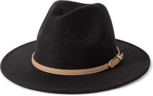 Lisianthus Women Classic Felt Fedora Wide Brim Hat with Belt Buckle