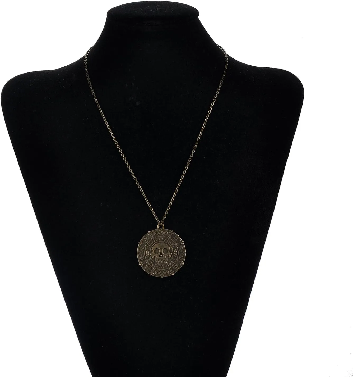 LUREME? Inspired by Pirates of The Caribbean Movies Cursed Aztec Coin Medallion Necklace Skull Necklace(01003817)