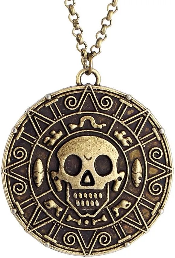 LUREME? Inspired by Pirates of The Caribbean Movies Cursed Aztec Coin Medallion Necklace Skull Necklace(01003817)