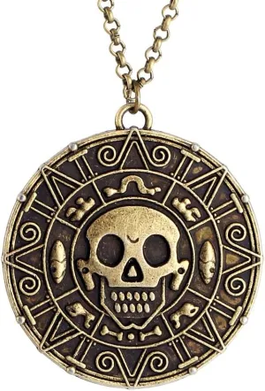LUREME? Inspired by Pirates of The Caribbean Movies Cursed Aztec Coin Medallion Necklace Skull Necklace(01003817)