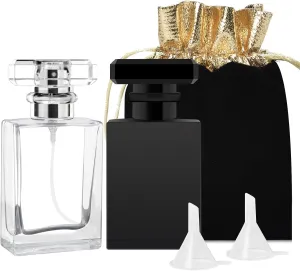 Luxsego Perfume Bottle Atomizer 30ML/1oz Refillable Fine Mist Spray Bottles, Empty Glass Essential Oil Container for Travel, Handbag or Date, With Storage Bag & Funnels(Classic)