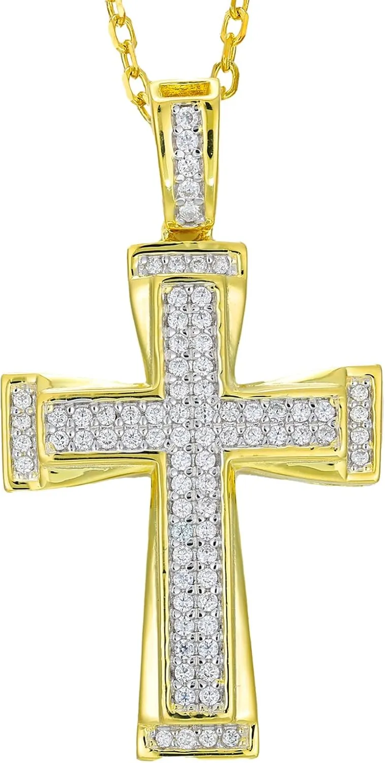 Mens Moissanite Cross Pendant Necklace 925 Sterling Silver D Color VVS1 18k White Gold Plated Gift for Him