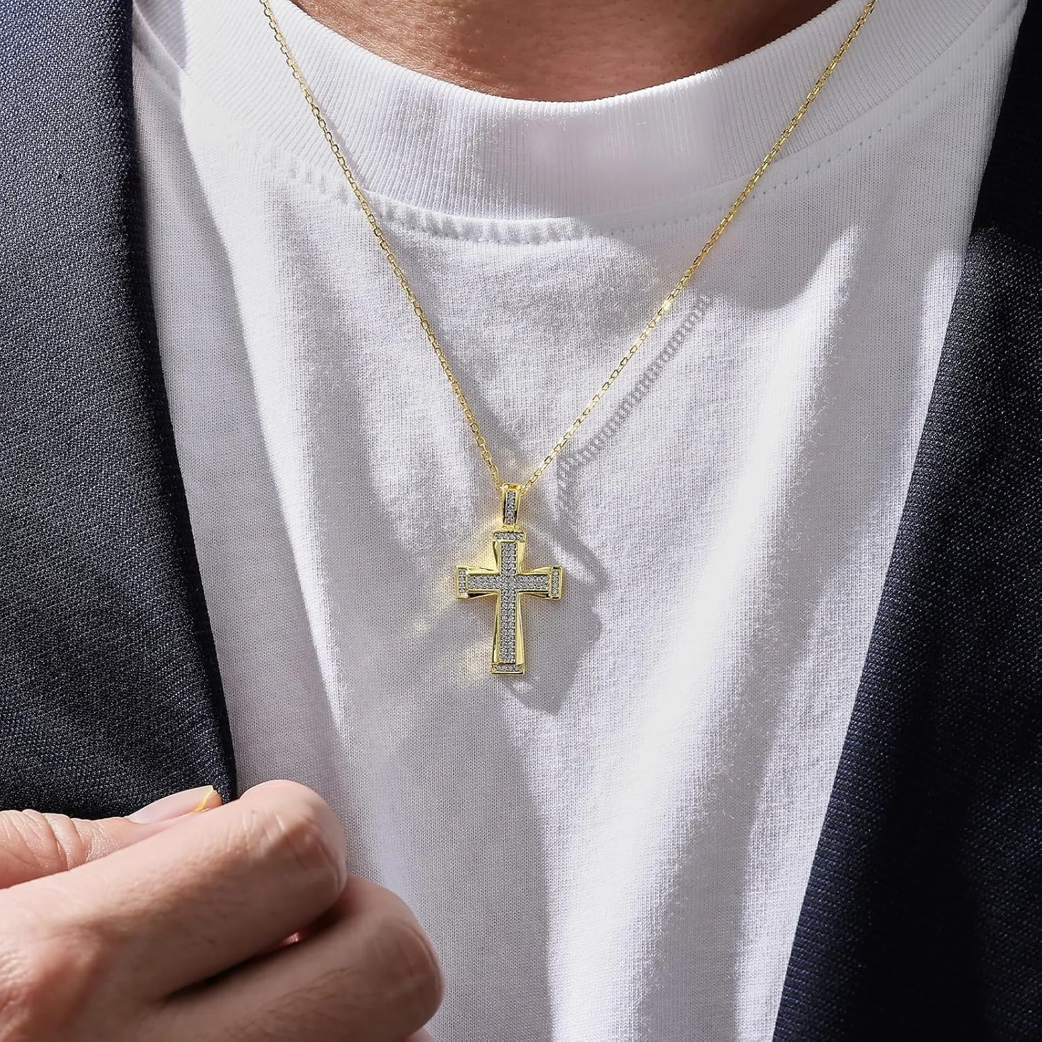 Mens Moissanite Cross Pendant Necklace 925 Sterling Silver D Color VVS1 18k White Gold Plated Gift for Him