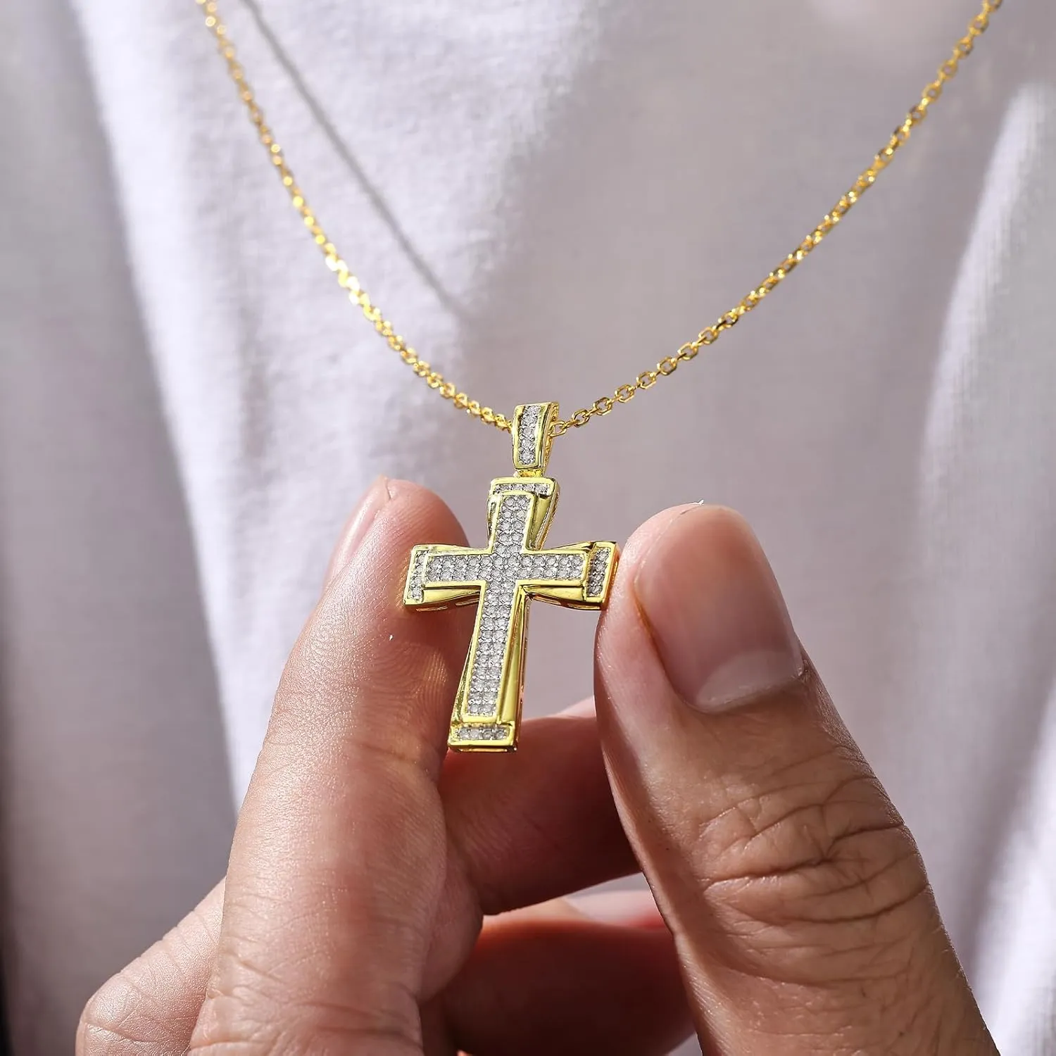 Mens Moissanite Cross Pendant Necklace 925 Sterling Silver D Color VVS1 18k White Gold Plated Gift for Him