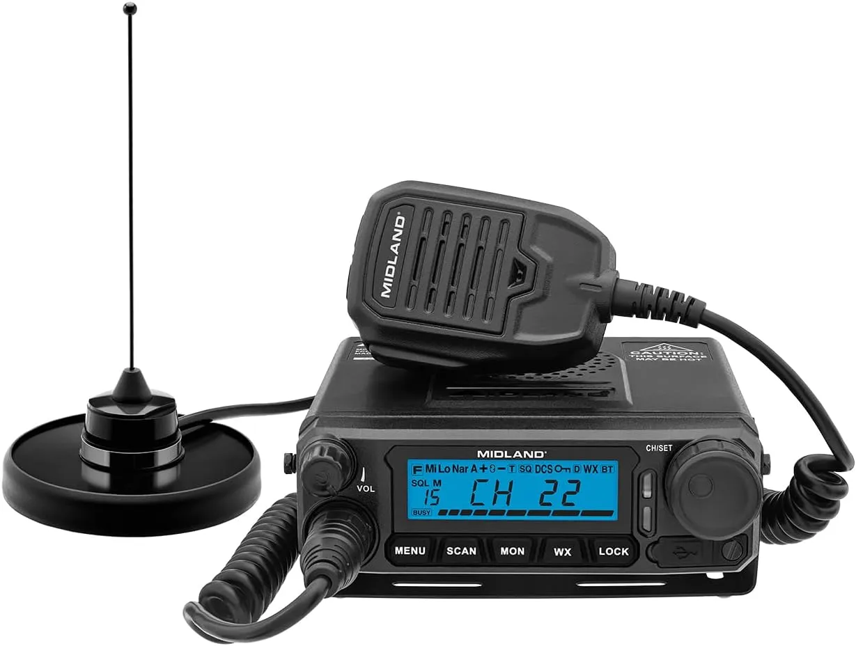 Midland - MXT500-50 Watt GMRS MicroMobile Two-Way Radio - Farms Ranches Overlanding Trails Off-roaders - 8 Repeater Channels - Compact Design External Magnetic Mount 2.1dB Unity Gain Antenna