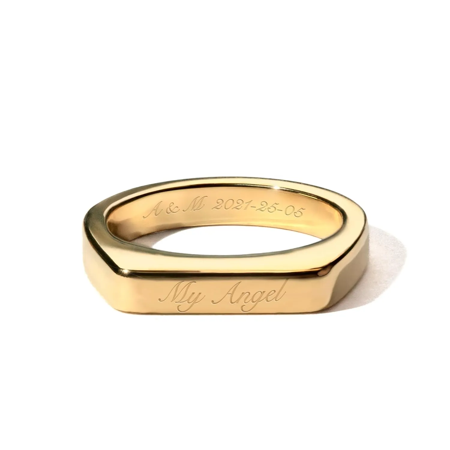 MignonandMignon Custom Name Personalized Signet Ring Roman Numeral Coordinates Bar Stackable Women Mother's Day Gift -RSB-D